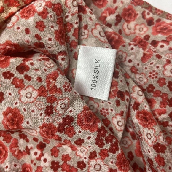 Vivienne Midow Dress Size 8‎ 100% Silk Red Orange Floral Ruffle Elastic Waist - Picture 7 of 8